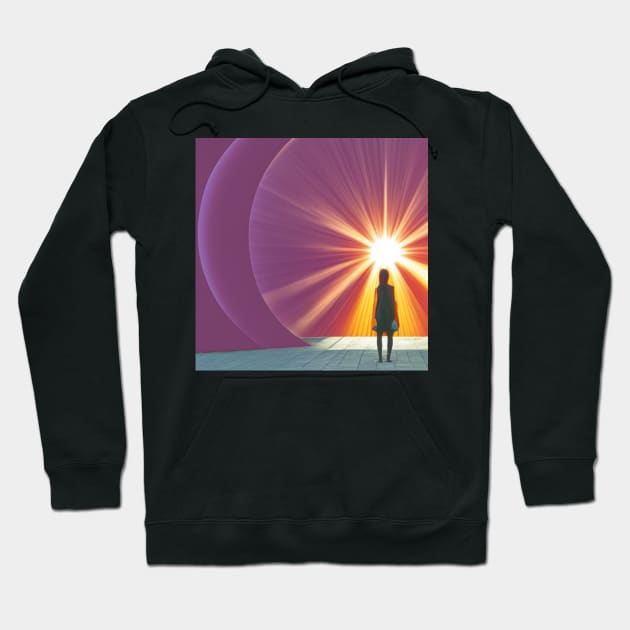 A girl looking at the Sun Hoodie by Evgeniya